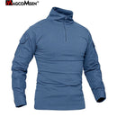 Camiseta de manga larga de combate militar MAGCOMSEN para hombre, camiseta táctica militar de caza con cremallera 1/4, camisetas de aventura para senderismo al aire libre