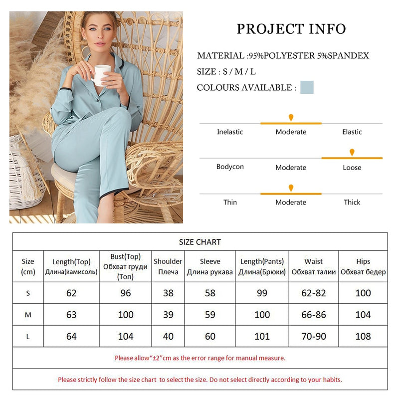 HiLoc Doppeltaschen Langarm Nachtwäsche Seide 2-teiliges Set Damen Pyjama Satin Winter Home Suit Sets Weibliches Frühjahr 2021 Pj Set