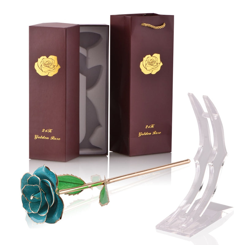 Geschenke für Frauen 24 Karat Gold getauchte Rose mit Ständer Ewige Blumen für immer Liebe in Box Freundin Hochzeit Weihnachtsgeschenke für Sie