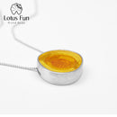 Lotus Fun Real 925 Sterling Silver Minimalism Style Fine Jewelry Geometric Near Round Design Epoxy Pendant without Necklace
