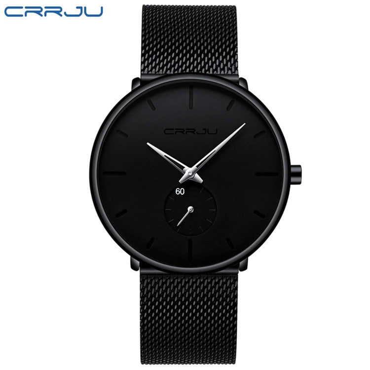 CRRJU Herrenuhren Ultradünn, minimalistisch, wasserdicht – modische Armbanduhr für Herren, Unisex, Kleid mit Edelstahl-Mesh-Band