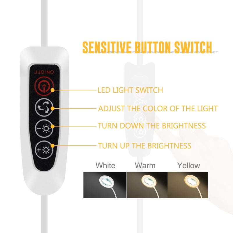 NEWACALOX 3X/5X lupa LED USB abrazadera de mesa Flexible lectura/soldadura lente grande lupa escritorio superior instrumentos ópticos