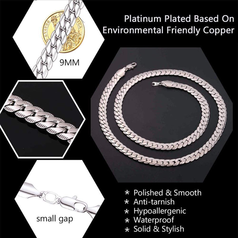 U7 Men Chunky Snake Curb Chain Necklace Gold Plated Black Tone Link Necklace para Hombres Mujeres 6/9mm 18 "-30" Pulgadas N08