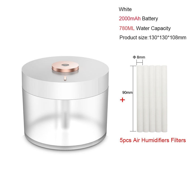 Tragbarer Luftbefeuchter Wireless 2000mAh USB wiederaufladbare elektrische Luftbefeuchter Diffusor Cool Mist Maker Nachtlampe für Zuhause