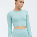 Workout-Oberteile für Frauen, Fitness, Sport, Yoga-Oberteil, gestricktes Yoga-Shirt, nahtloses Oberteil, Langarm, Laufsport-Shirt, Damen-Sportbekleidung