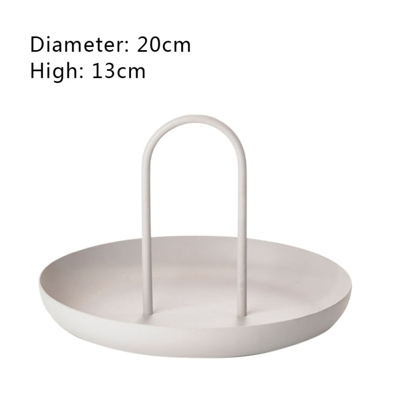 Desktop Storage Tray Nordic Plastic Round Jewelry Trays Living Room Kitchen Table Meal Snack Tray Plate with Handle Home Decor