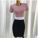 LDYRWQY Neues, farblich passendes Kleid für Damen, schlank, elastisch, kurzärmlig, gestrickt, Hüftboden