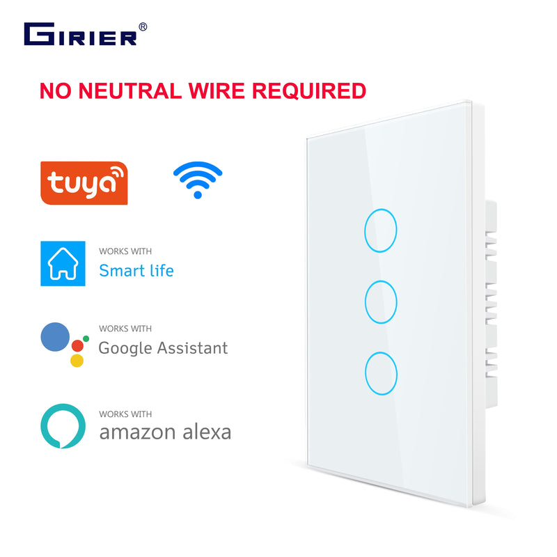 Smart Wifi Touch Switch Kein Neutralleiter erforderlich Smart Home 1/2/3 Gang Lichtschalter 220 V Unterstützung Alexa Tuya App 433RF Fernbedienung