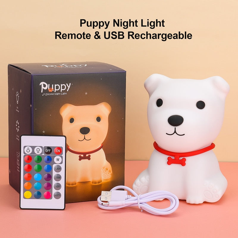 LED Night Lights Cute Dog Lamp Touch Sensor Remote Control RGB Kids Baby USB Lamps Bedroom Table Room Light Toy Bedside Decor