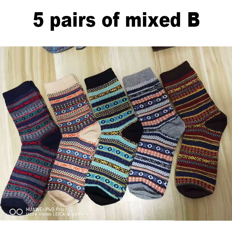 10PCS=5Pairs Autumn Winter New Men Thicken Warm Harajuku Retro Fashion Casual Wool High Quality Cotton Socks Wholesale Snow Sock