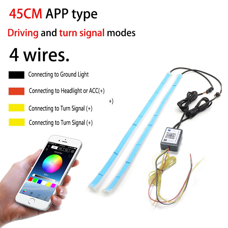 2 Stücke Universal Flexible Fließende RGB Tagfahrlicht DRL Multi Farbe LED Streifen Blinker Für Scheinwerfer