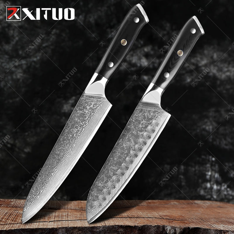 XITUO Damaskus Kochmesser 1-8 STÜCKE Professionelle Japan Sankotu Cleaver Bone Messer Utility Kiritsuke Schälmesser Küchenmesser Kochen