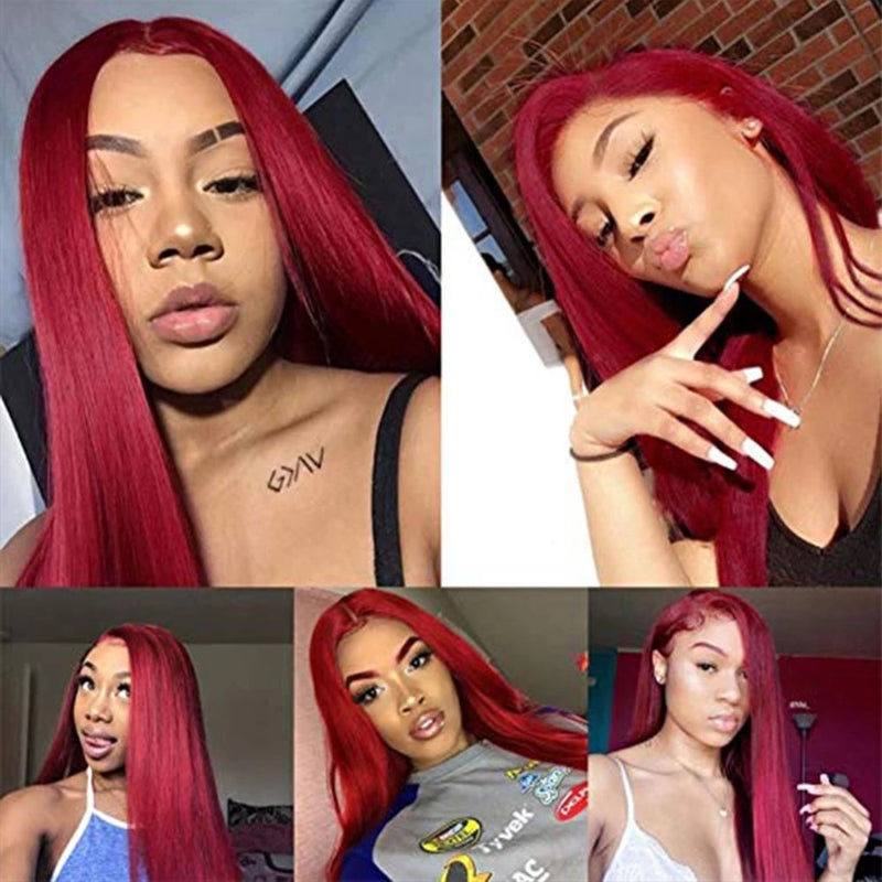 Red Lace Front Human Hair Wigs Full Lace Human Hair Wigs 99J Red Human Hair Wig 13x4 Lace Frontal Wig Pre Plucked Colored