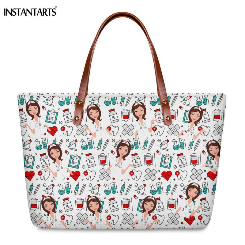 Bolsos de trabajo informales con estampado de enfermera de dibujos animados instantáneos para mujer, bolso de mano de gran capacidad, bolso de hombro de viaje a la moda paramédico de Hospital