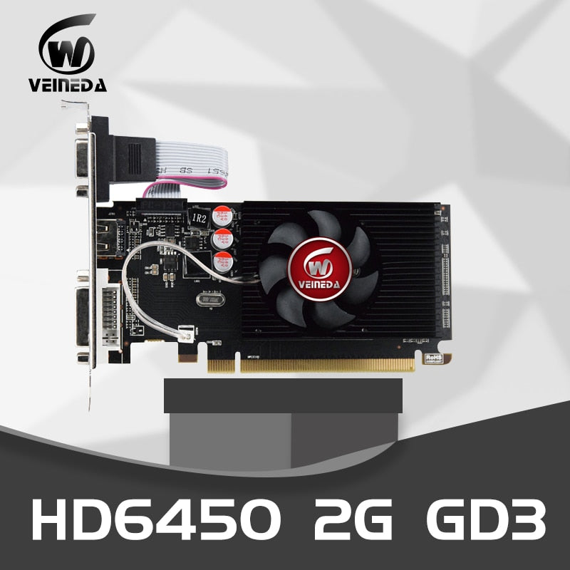 Veineda Tarjetas gráficas GPU HD6450 2GB DDR3 64Bit VGA Tarjetas de video PCI Express para ATI Radeon Gaming Reacondicionado