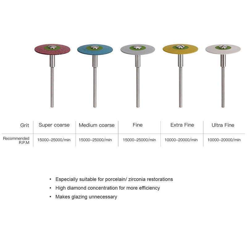 AZDENT Dental (HP) 26mm Rubber Diamond Polish Wheels for Zirconia Porcelain PFM Emaxs Dental Lab Polisher Wheel Disc