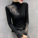 ¡Novedad de 2022! Camiseta de manga larga para primavera y otoño, camisetas informales a la moda con cuello de tortuga y diamantes para mujer, Tops elegantes ajustados para mujer, Blusas