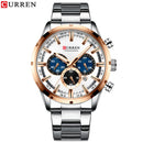 Reloj Curren para hombre, esfera azul, correa de acero inoxidable, fecha para hombre, relojes de negocios para hombre, relojes de pulsera impermeables de lujo para hombre