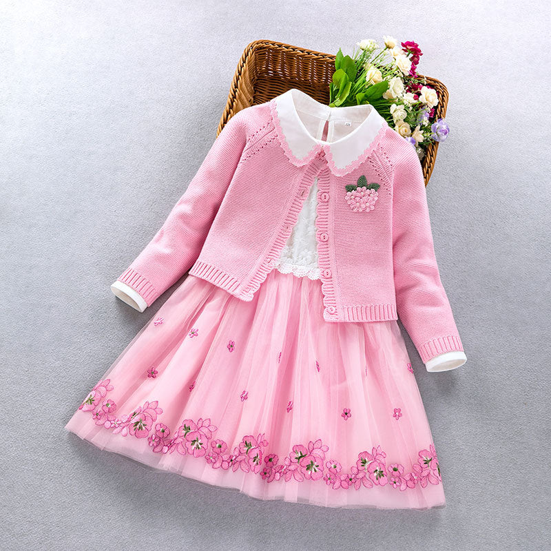 Conjunto de ropa elegante para niñas nuevo 2022 primavera otoño niños princesa abrigo + vestido 2 uds traje para niñas fiesta niños ropa 3 5 8 9 años