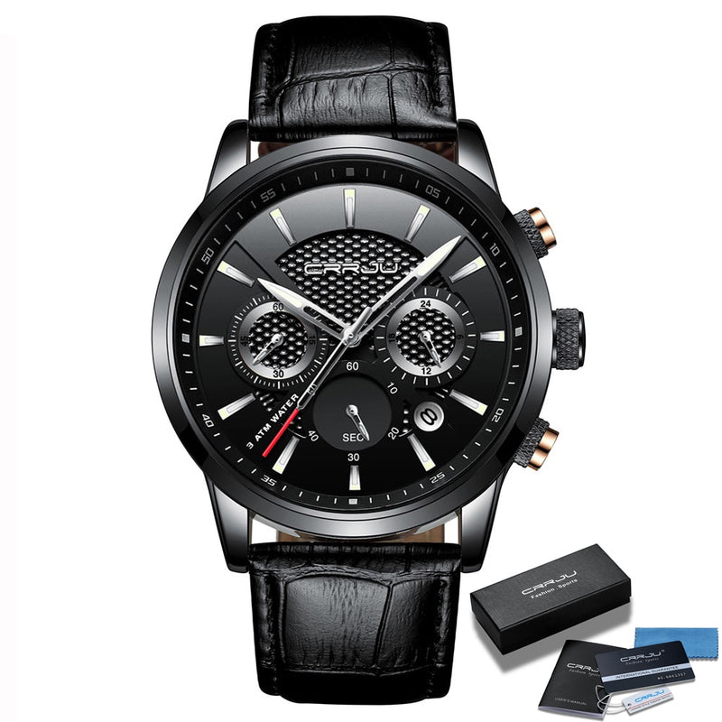 CRRJU New Fashion Sport Quartz Watches Men Luxury Business Leather Watch Waterproof Wristwatches Male Clock Relogio Masculino