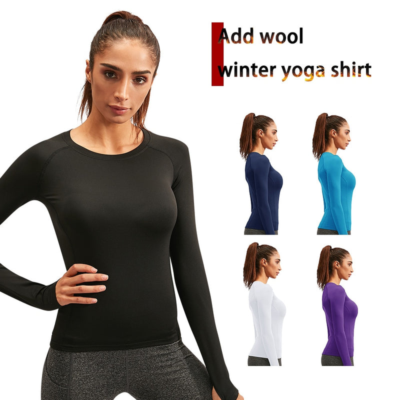 Yuerlian 15% Spandex agregar lana mujer Fitness medias camiseta blusa de entrenamiento deporte correr ropa deportiva manga larga gimnasio Yoga camisa