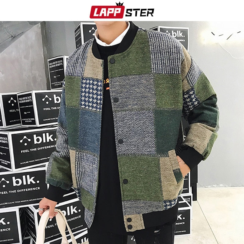 LAPPSTER Herbst Männer Harajuku Plaid Bomberjacken 2022 Mens Japanese Streetwear Windbreaker Korean Fashions Baseball Jacken