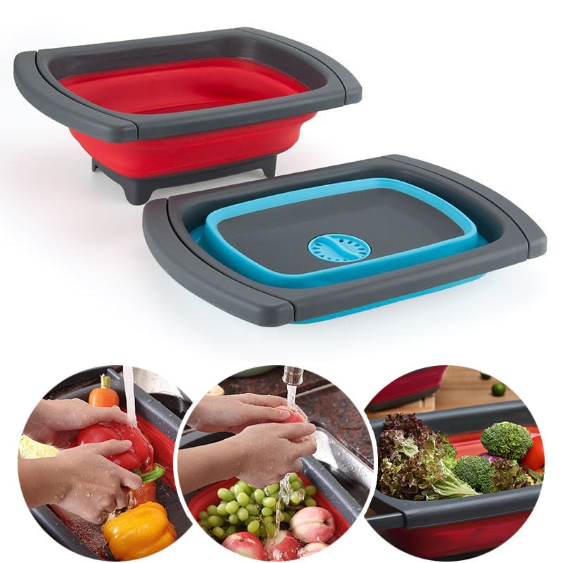 Colador plegable para frutas y verduras, colador de cocina plegable ecológico, cestas de drenaje plegables con asas retráctiles