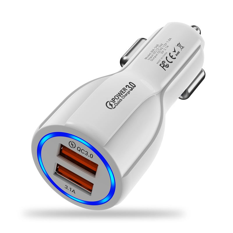 USLION Mini 2 Port USB Car Charger Adapter For iPhone Samsung QC3.0 Fast Charging USB Charger Mobile Phone Dual USB Car-charger