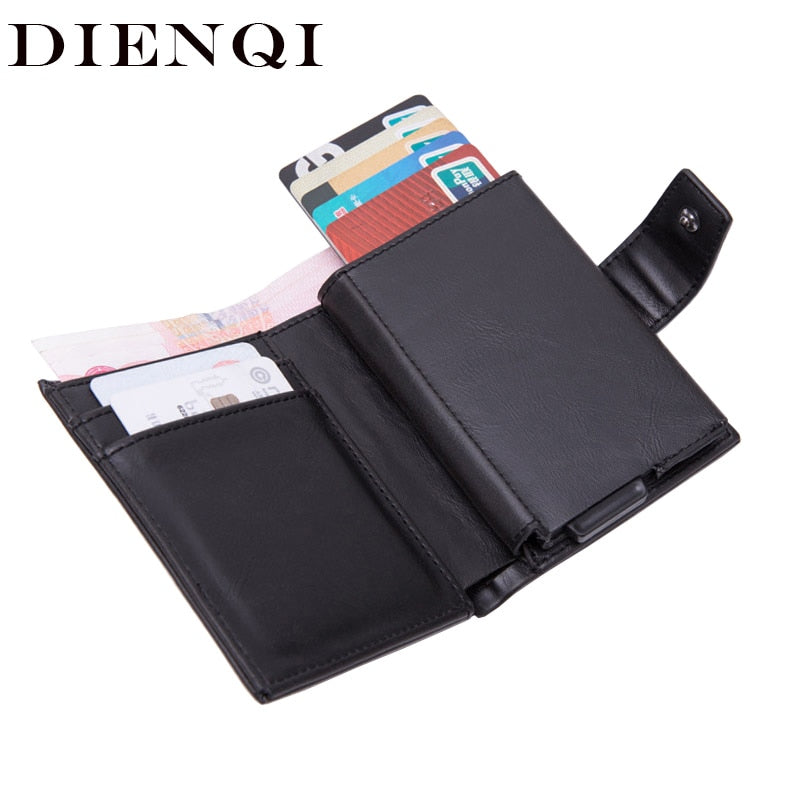 DIENQI Rfid Men Wallets Classic Card Holder Walet Male Purse Money Wallet Zipper Big Brand Luxury Black Leather Wallet For Men