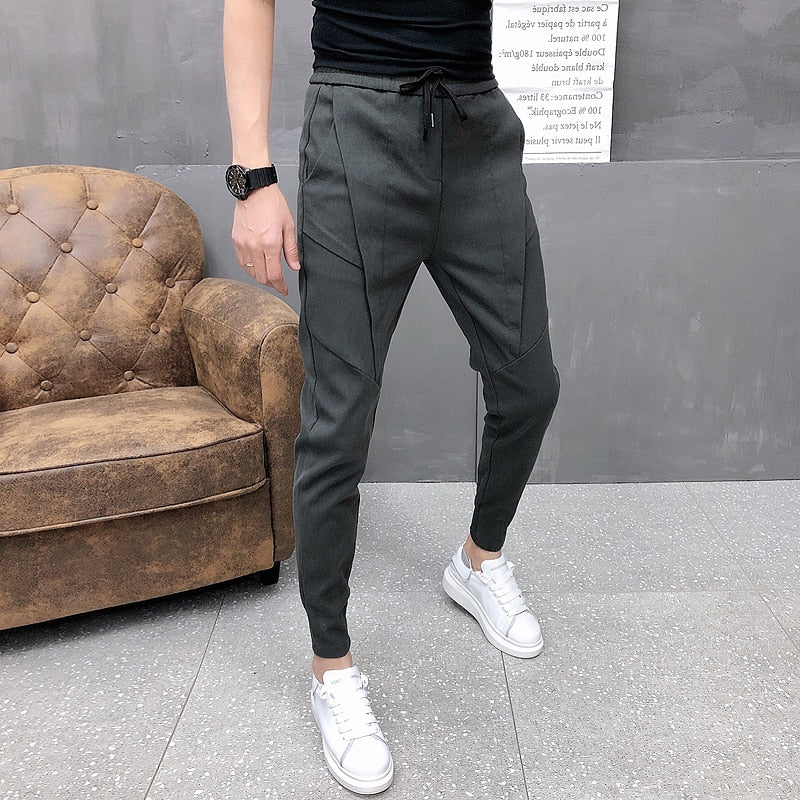 Mode Korean Solid Joggers Männer Hohe Qualität Frühling Herbst Hosen Männer Slim Fit Kordelzug Herren Casual Hosen Schwarz / Grau 36-28 Heiß