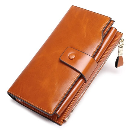 KANGAROO KINGDOM Vintage Luxury RFID Women Wallets Genuine Leather Long Zipper Clutch Purse Large Capacity Card Holder Wallet
