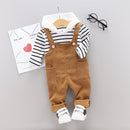 Spring Autumn Baby Boys Girls Clothes Infant Cotton Striped T Shirt Bib Pants 2pcs/sets Kids Garment Children Casual Sport Suit
