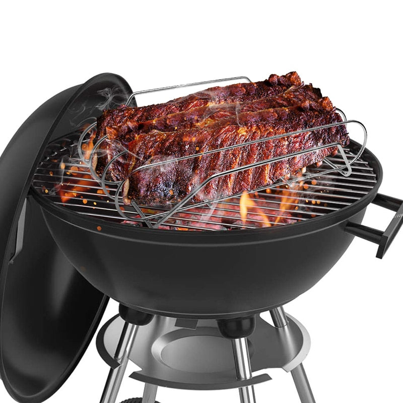 Estante para costillas de barbacoa para parrilla, estante de cesta de barbacoa de acero inoxidable, red de cocina personalizada de fábrica, accesorios para barbacoa al aire libre