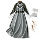 Vestido de mosaico de moda otoño 2019 cuello alto de un solo pecho de longitud media vestidos de una línea de pata de gallo