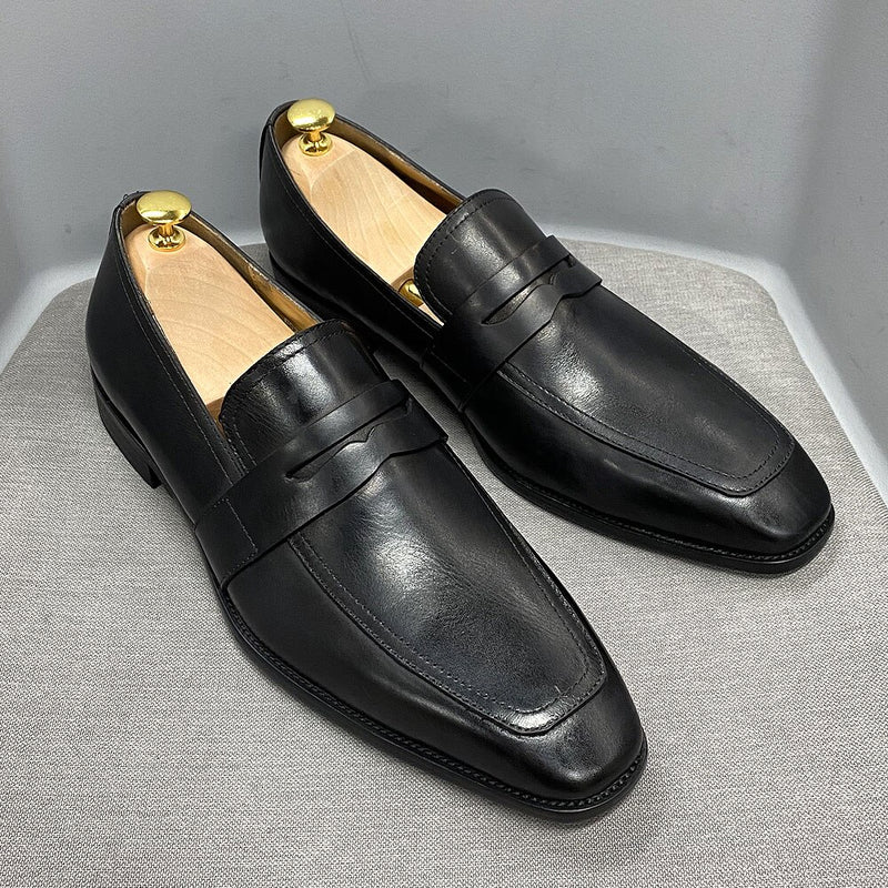 Size 6 To 13 Classic Mens Penny Loafers Genuine Cow Leather Dress Shoes Brown Handmade Slip on Italian Style Office Formal Shoes