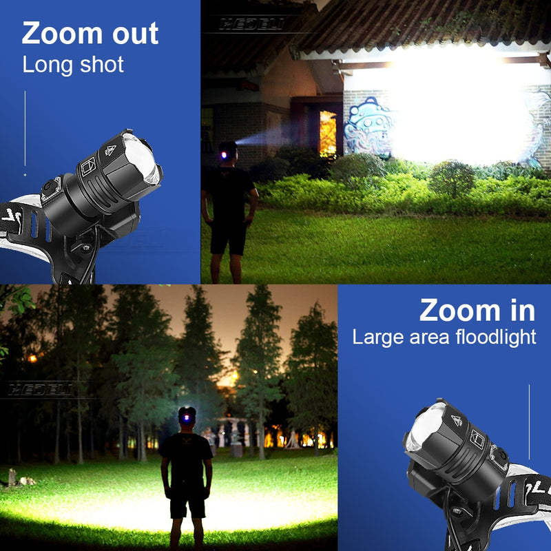 500000 LM XHP100 Powerful Led Headlamp 18650 XHP90.2 Led Headlight Rechargeable USB Head Flashlight XHP70 Zoom Head Torch Light