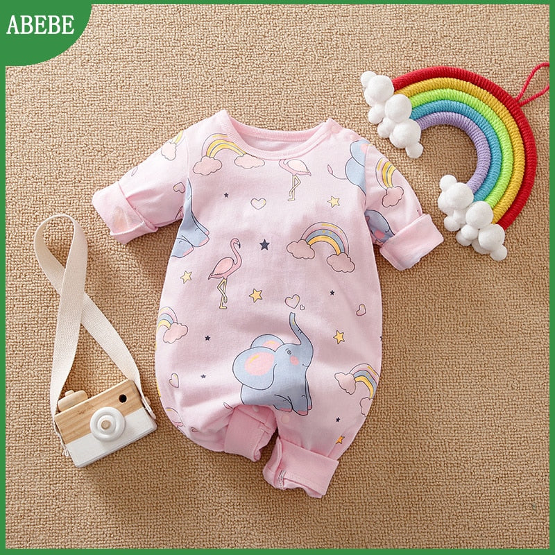 ABEBE Elephant Print Baby Boy Rompers Cute Baby Girl Jumpsuit For Kids Children Overalls Ramper Newborn Baby Boy Summer Clothes