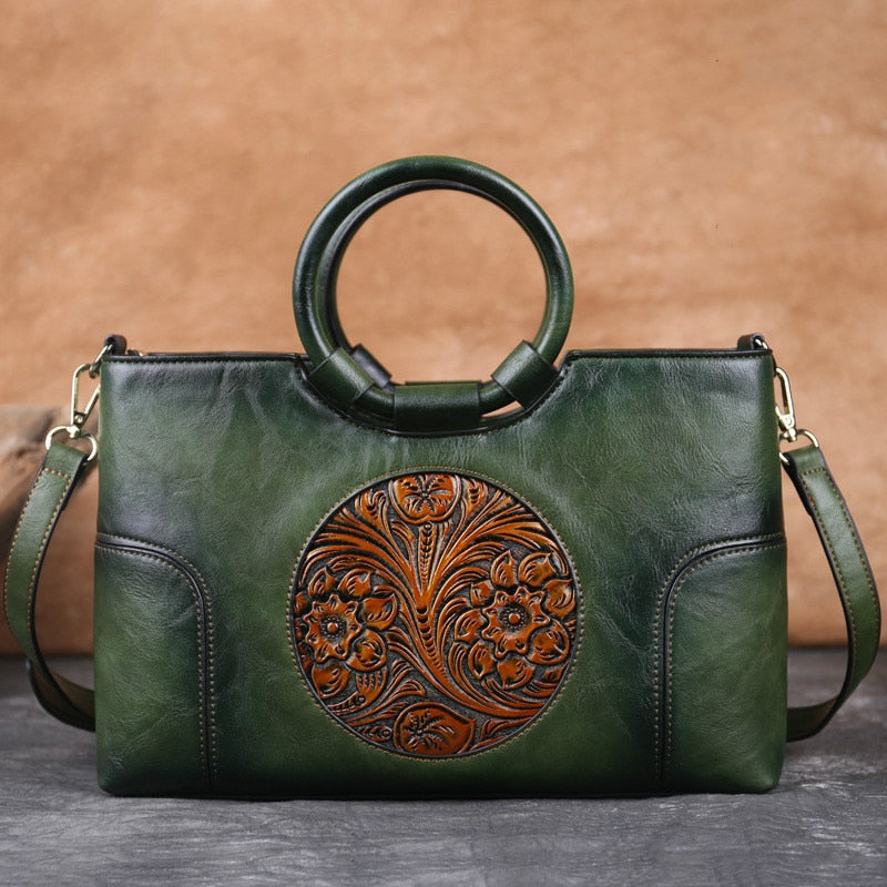 Johnature, bolso de cuero de alta calidad para mujer, novedad de 2022, bolsos de hombro en relieve hechos a mano Retro, bolso de mensajero femenino de gran capacidad