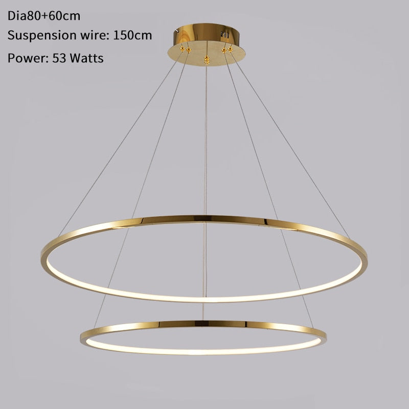 Modern ring led chandelier for staircase luxury living room gold hanging light fixture long villa hallway lobby decor hang lamp