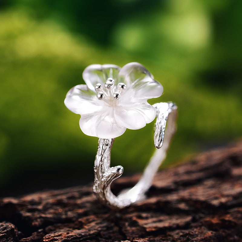 Lotus Fun Real 925 Sterling Silber Natürliche Edelsteine ​​Edler Schmuck Süße Blume im Regen Ring Offene Ringe für Damen Accessoires