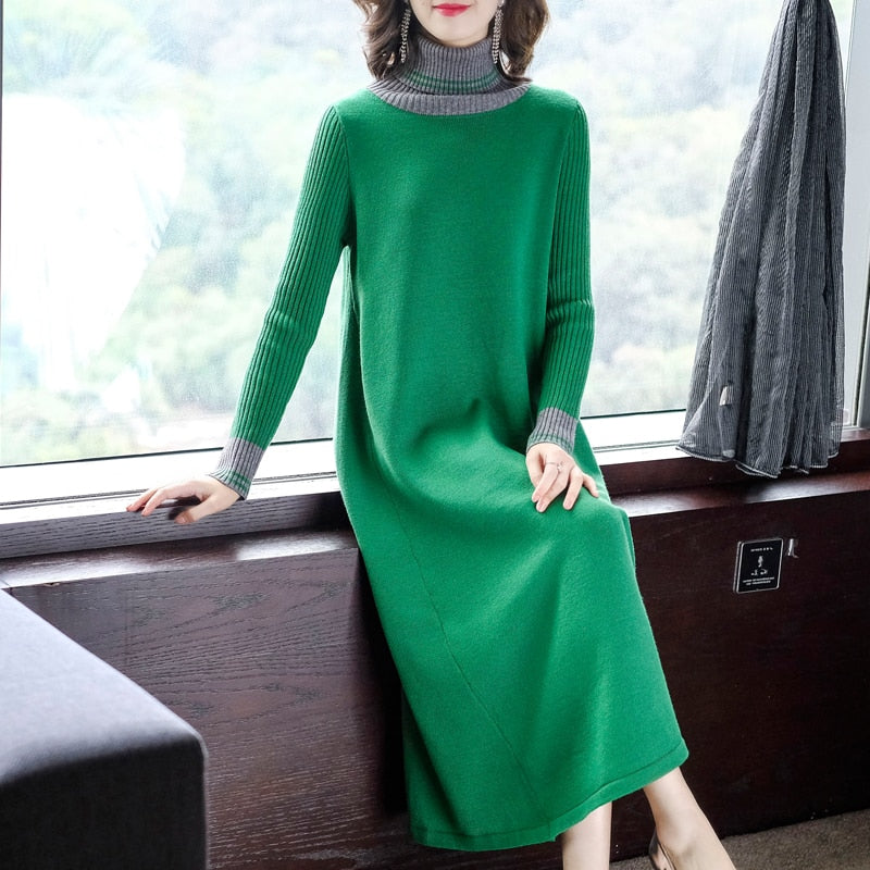 Winter Vintage Women's Turtleneck Black Sweater Dress 2023 Autumn Long Casual Knitting Maxi Dress Elegant Bodycon Party Vestidos