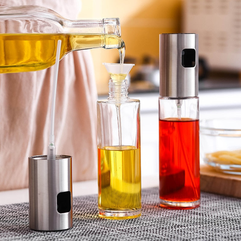 Küche Backöl Spray Essig Flasche Edelstahl Düse Glas Ölflasche BBQ Wasser Sauciere Grill Sprayer Kochwerkzeug