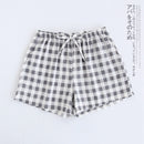 Paar Pyjamas Sommer Baumwolle Gaze Shorts im japanischen Stil einfache elastische Taille lässig große Gitter Männer und Frauen zu Hause Hosen