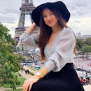 Elegante Frauen Pailletten Tops 2021 Frühlingsmode Damen Vintage Silber Top Party Weibliche Sexy V-Ausschnitt Tops Femme Mädchen Chic Kleidung