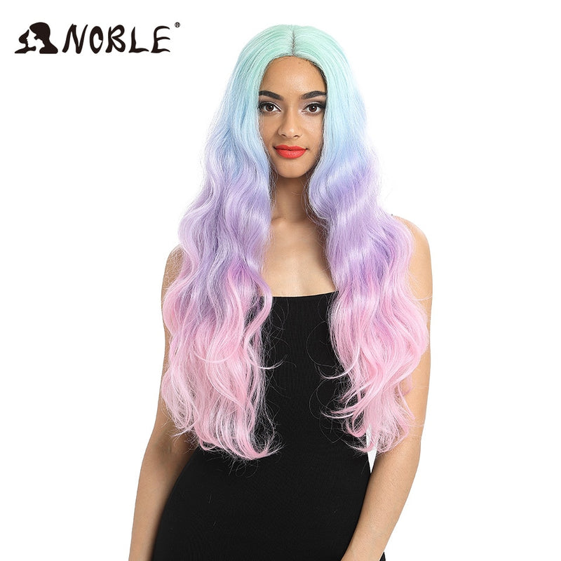 NOBLE Cosplay Long Wavy Wigs for Black Women Synthetic Blonde Wigs 30 Inch Heat Resistant African American Synthetic Lace Wig