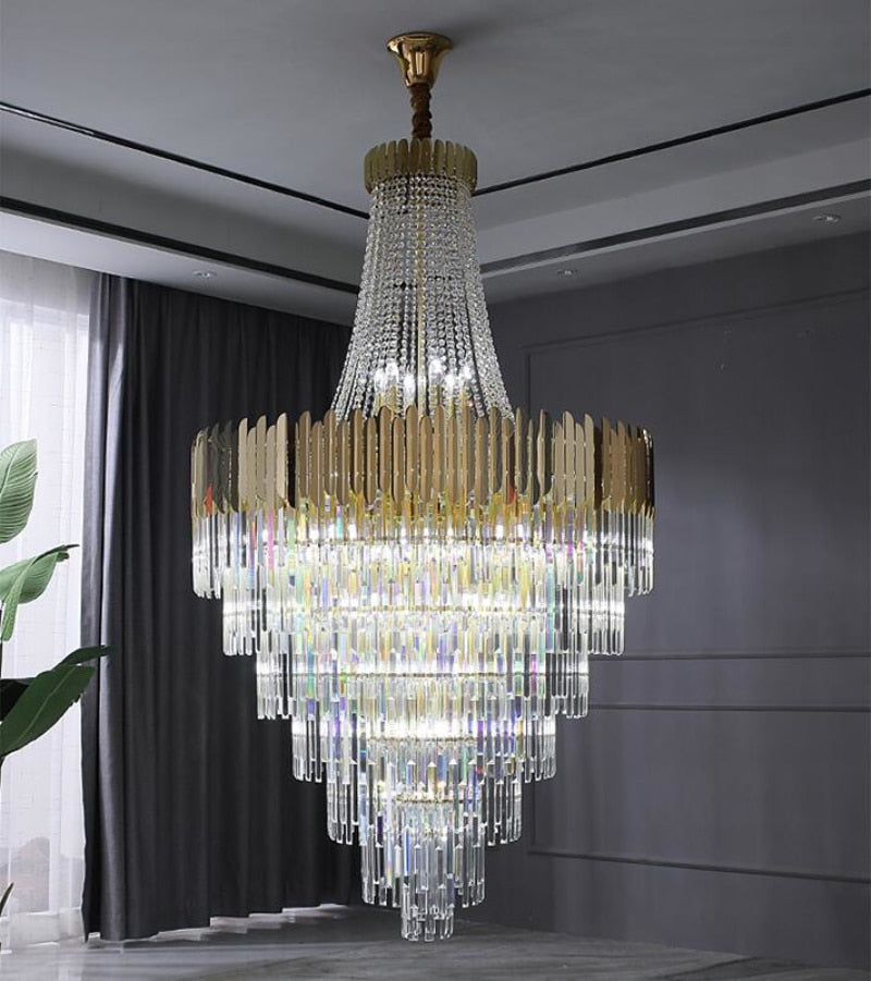 Large crystal chandelier gold luxury villa living room decoration LED chandelier