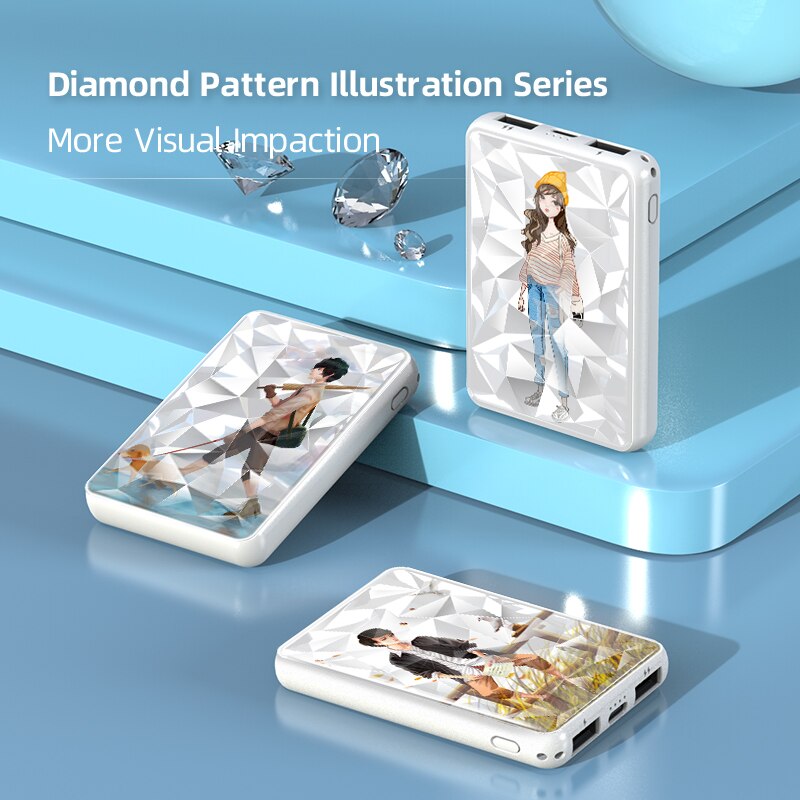 Slim Power Bank 5000mAH Mobile Charger Cartoon Powerbank Diamond Surface 5000 Power Bank Lovely For Iphone12 Samsung