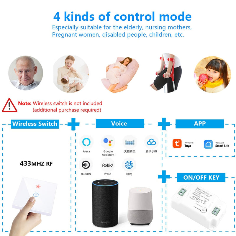 SMATRUL Tuya Smart Life Home APP WiFi + RF 433Mhz interruptor luz pared relé temporizador módulo voz Google Home Alexa 110V 220V 10A lámpara