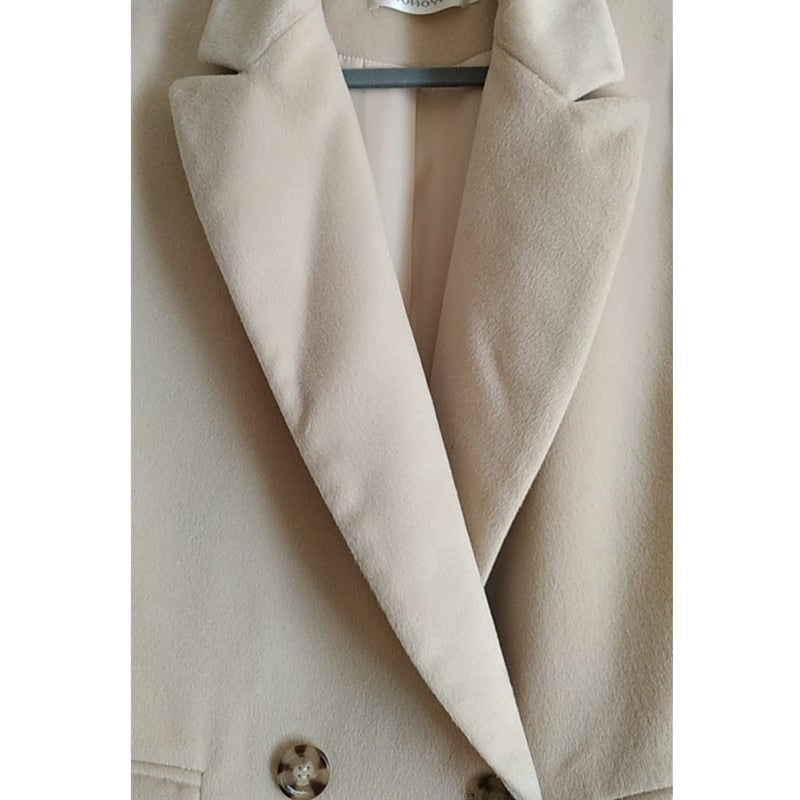 Women Winter Coat Wool 2022 New Double breasted cashmere Vintage Elegant jacket Fashion Outerwear White X-Long Coat Female