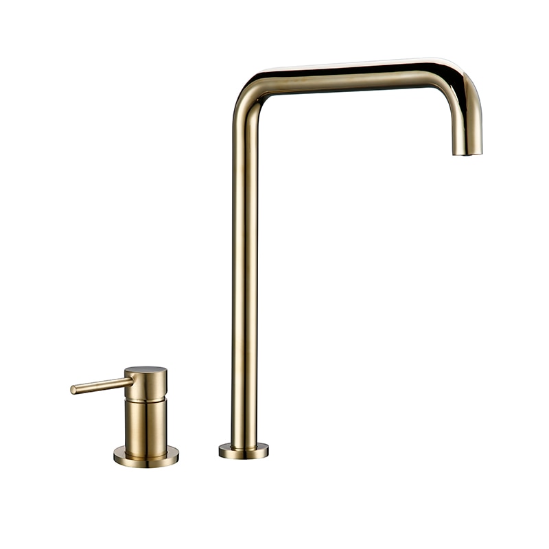 Kitchen Mixer Tap Brush Gold Sdolid Brass Single Handle 360 Degree Swivel Spout Brushed Gold 2 Hole Deck Mounted Sink Faucet